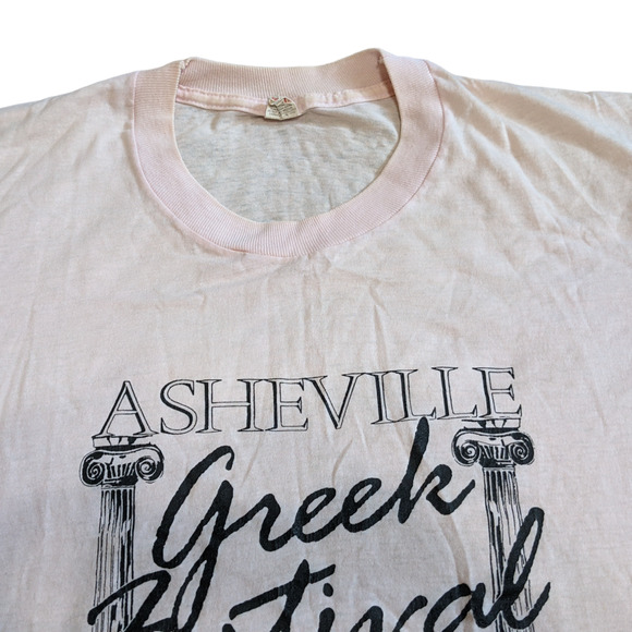 Vintage Single Stitch T Shirt Asheville Greek Festival Light Pink Worn Size L - Picture 10 of 10